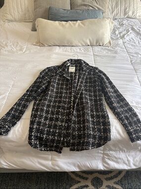 Abercrombie Black Tweed Open-Front Jacket - Classic Textured Coat